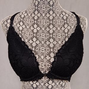 PINK by Victoria's Secret Date Racerback Bra 34DD Black Floral Lace